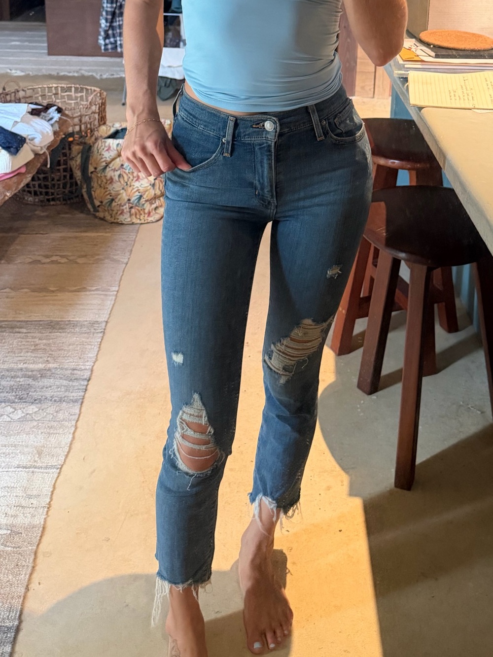 Levi's Blue Distressed Cropped Ankle Jeans